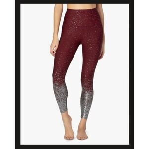Beyond Yoga Alloy Ombre High Waisted Midi Leggings Burgundy Silver XS